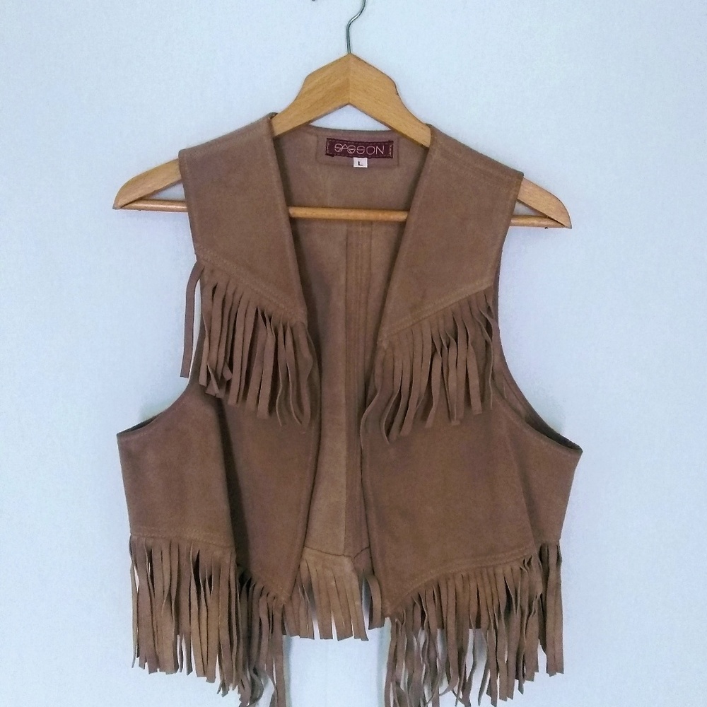 Sassoon 70s Vintage Boho Hippy Fringe Suede Vest